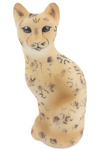 lot 32G image: 2001 FENTON Opal Satin Hand Painted Sitting Glass Leopard Figurine