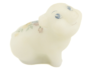 lot 32L image: FENTON Opal Satin Hand Painted Floral Sitting Glass Pig Figurine