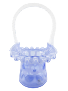 lot 36E image: FENTON Blue Opalescent Coin Dot Ruffle Glass Basket