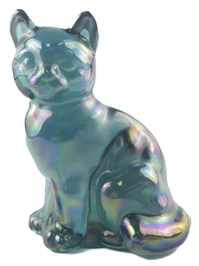 lot 38V image: FENTON Blue Opalescent Sitting Glass Cat Figurine