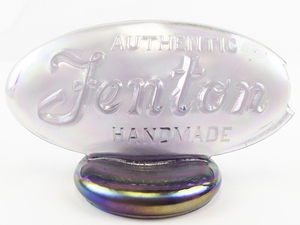 lot 35C image: FENTON Lilac Carnival Iridescent &nbspAuthentic Fenton Handmade Oval Sign (Chipped & Cracked)