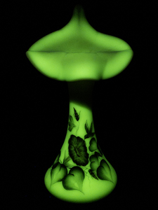 lot 4B image: FENTON Satin Burmese Floral & Hummingbird Hand Painted Tulip Vase. Glass Messenger Exclusive #2208