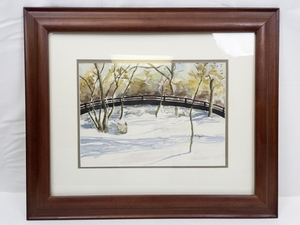 lot 19 image: Snow Bridge Over Minnehaha Creek by Mary Deziel Artwork in Wooden Frame