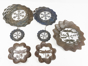 lot 19D image: Group of 5 Rustic Metal Hanging Spinning Yard Decorations