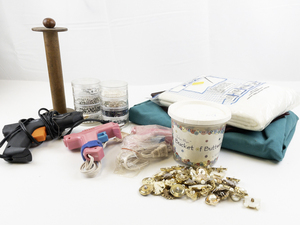 lot 43 image: Lot of Craft Materials - Hot Glue Guns, Beads, Buttons, Fleece, Etc