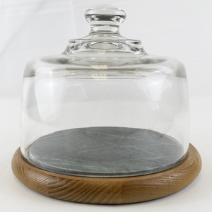 lot 98 image: Vintage CORNWALL Wood Green Marble Charcuterie Cheese Tray with Glass Dome Lid