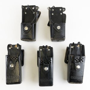 lot 124 image: Group of 5 MOTOROLA & STANDARD COMMUNICATIONS Black Leather Radio Holsters