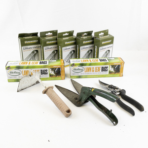 lot 133 image: Large Yard Care Lot -Garden Staples, Lawn & Leaf Bags, & More