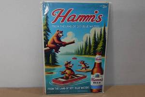 lot 86 image: Novelty Metal Sign -Hamms Beer