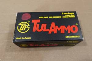 lot 127 image: 50 TulAmmo 9mm Luger 115 Gr FMJ Steel Case Ammo