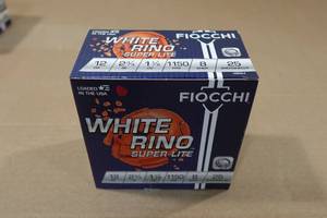 lot 139 image: 25 Fiocchi White Rino 12 Gauge 2-34 8 Shot Shotshells