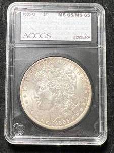 lot 11 image: 1885-O US MORGAN SILVER DOLLAR ACCGS MS65