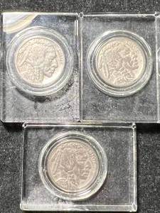 lot 20 image: 3 US BUFFALO NICKELS IN GLASS CASES