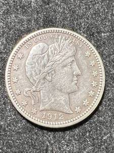lot 24 image: 1912 US BARBER QUARTER XF