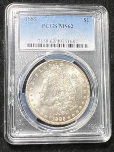 lot 29 image: 1885 US MORGAN SILVER DOLLAR PCGS MS62