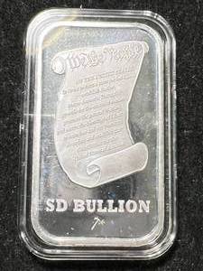 lot 36 image: 1 TROY OZ .999 FINE SILVER SD BULLION BAR IN AIRTITE