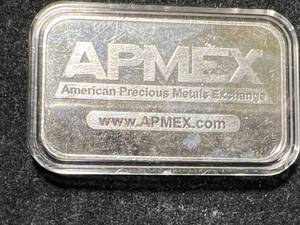lot 37 image: 1 TROY OZ .999 FINE SILVER APMEX BAR IN AIRTITE
