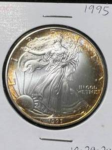 lot 45 image: 1995 AMERICAN SILVER EAGLE 1 TROY OZ .999 FINE SILVER