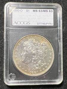lot 65 image: 1880-O US MORGAN SILVER DOLLAR ACCGS MS63