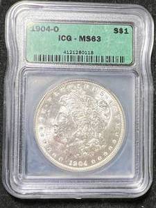 lot 73 image: 1904-O US MORGAN SILVER DOLLAR ICG MS63