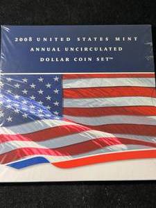 lot 82 image: 2008 US MINT ANNUAL UNC DOLLAR COIN SET UNOPENED