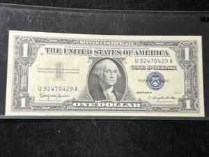 lot 88 image: 1957B US BLUE SEAL $1 SILVER CERTIFICATE