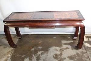 Antique Oriental Carved Wooden Console Table with Floral Design