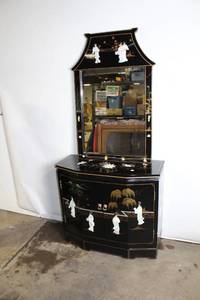 lot 6 image: Handcrafted Black Lacquer Asian Sideboard with Wall Mirror