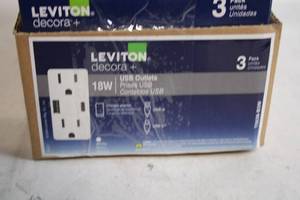 lot 11 image: Leviton Decora Plus 18W USB Outlets 3-Pack