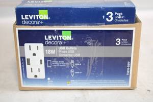 lot 14 image: Leviton Decora 18W USB Outlets 3-Pack