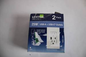 lot 340 image: Leviton Decora 25W USB-A  USB-C Outlets - 2 Pack