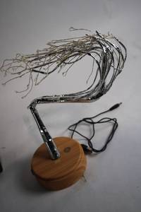 lot 438 image: Flexible LED Tree Light with Wooden Base and USB Power