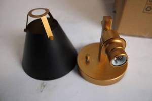 lot 442 image: Gold-Finish Table Top Lamp Base with Black Shade