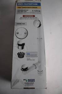 lot 490 image: White Polypropylene Toe Touch Bath Drain with Chrome Trim
