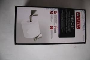 lot 495 image: Delta Pierce Brushed Nickel Pivoting Toilet Paper Holder with SpotShield Technology
