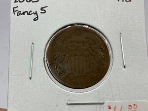 lot 82 image: 1865 Fancy 5 2-Cent Piece