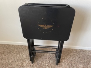 lot 107 image: Black 4-Piece TV Trays With Stand