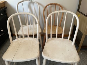 lot 91 image: Lets Have a Seat Four Sturdy Windsor Style Wooden Chairs