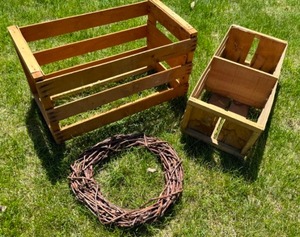lot 159 image: Wooden Crates & Grape Vine Wreath