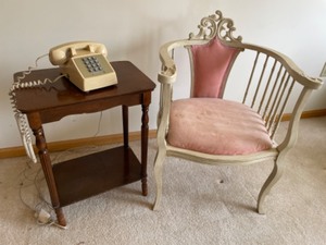 lot 51 image: Lets Talk--Chair with Telephone Stand and Telephone