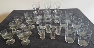 lot 52 image: Collection of Etched Glasses in Various Sizes