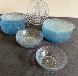 lot 84A image: Anchor Hocking Blue Tint Bubble Saucers