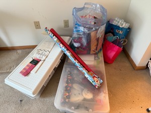 lot 220 image: Storage Containers full of Giftwrap and Bags