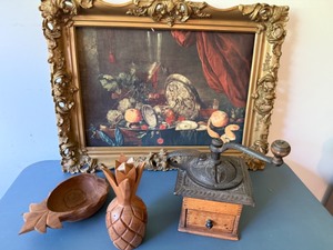 Coffee Grinder, Antique Frame, Handcrafted Pieces From Thailand--All Great Treasures From The Past
