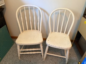 lot 91A image: 2 White Windsor Style Sturdy Chairs