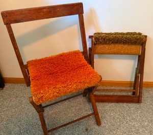 lot 27 image: Coolest Vintage Wood Folding Stools that Turn Into Chairs