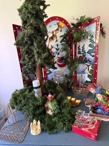 lot 139 image: Holiday Galore  Santa Screen, Pencil Tree, Garland, Sledders, Baskets, Bowls, and More