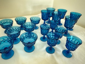 lot 193 image: Blue Wine, Water & Dessert Glasses
