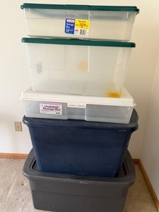 lot 93 image: Stack of Bins-Underbed, 28 Q, 25 Gal and No Label