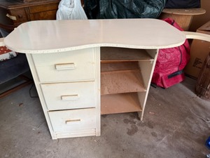 lot 184 image: Antique Vanity Makeup Table With Glass Top and Chair